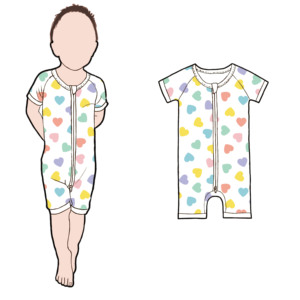 Pigiama Estivo per Bambini in Bambù con Maniche Corte, Collo Tondo e Stampa Love per San Valentino, Tutine per Neonati all'Ingrosso - Product Image 1