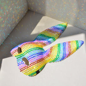 HLC ODM arc-en-ciel lapin diamant brillant Animal Cosplay lapin masque facial pour Pâques bal fierté <span class=keywords><strong>carnaval</strong></span> Bling <span class=keywords><strong>strass</strong></span> masques pour les yeux - Product Image 5