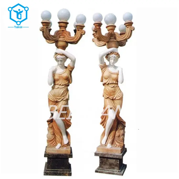 Tuin Decor Moderne Levensgrote Nieuwe Vloer Steen Sculptuur Vrouw Marmeren Snijwerk Standbeeld Lamp