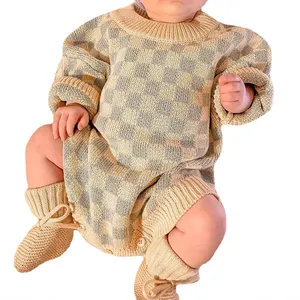 Baby 100% Cotton Overall Romper Winter New Children's Short Sleeve Sweater Baby Plaid Dresses Cartoon Jumpsuit Bodysuit