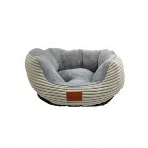 Cuccia per Cani Ellittica in Velluto di Cotone e Corduroy Grigio Chiaro - Product Image 2