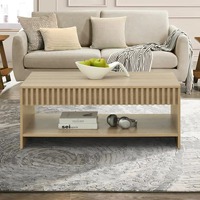 Table basse moderne du milieu du siècle, étagère ouverte à deux niveaux, table centrale à texture en bois au design cannelé pour le salon
