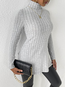 Factory <strong>Ladies</strong> Winter High <strong>Turtle</strong> <strong>Neck</strong> Long Sleeve Knitted Tops Pit Stripe Bodycon <strong>Jumper</strong> Pullover Women Sweater Crewneck Knit - Product Image 3