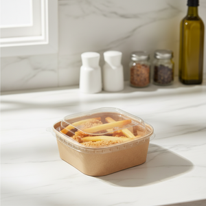 Bols carrés en papier kraft avec couvercles, contenants alimentaires jetables étanches avec couvercles transparents, bols carrés en papier kraft pour plats à emporter - Product Image 1