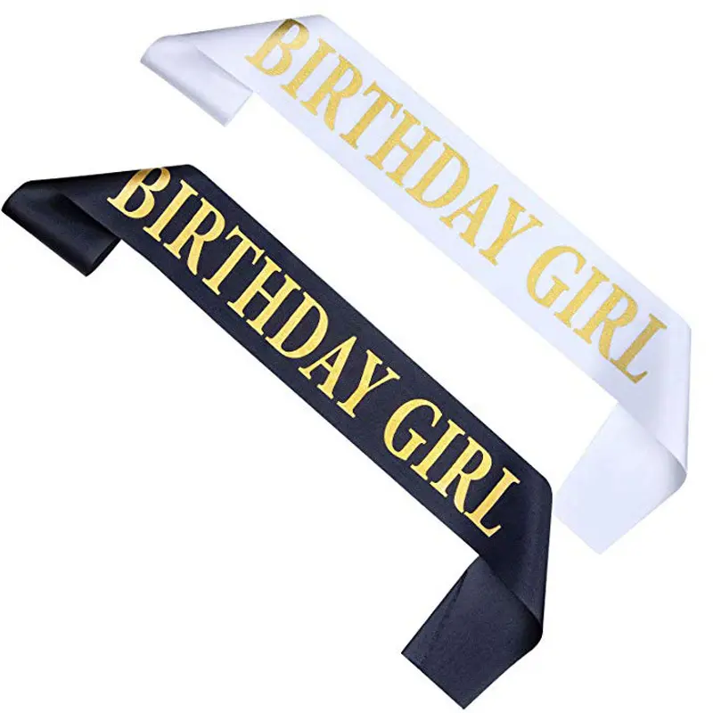 Girl Birthday Party Accessories Black White Gold Letter Birthday Sash Hot Stamp Printing Gold Birthday Girl Party Sash