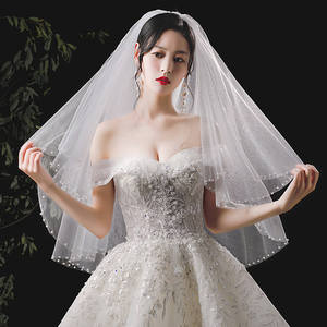 Feishiluo Deux Couches Visage <span class=keywords><strong>Voile</strong></span> Bling Glitter Tulle Voiles De Mariage Courts Bord Perle Blanc/Ivoire Voiles De <span class=keywords><strong>Mariée</strong></span> Avec Peigne - Product Image 1