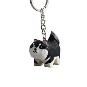Wood Carving Akita Dog Ornaments Hand-carved Dog Keychain Pendant Creative Wood Crafts Student Gifts