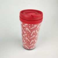 Mug de voyage isotherme à double paroi Père Noël 250 ml/8 oz HO HO HO Gobelet réutilisable en plastique avec couvercle rabattable pour les fêtes