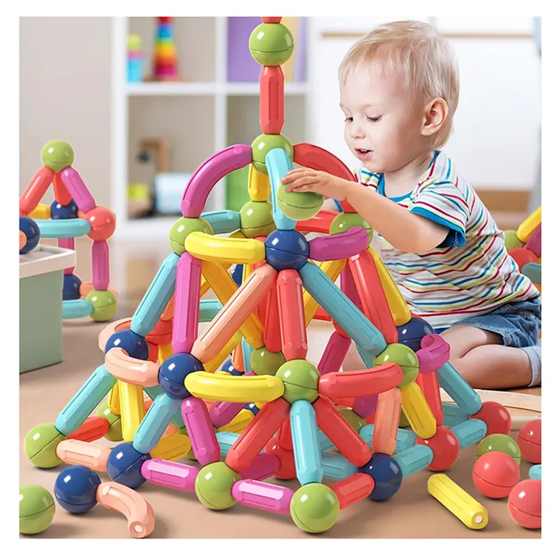 Contoh Gratis konstruksi magnetis Diy pengendali pembelajaran dini blok bangunan batang magnetis beragam untuk mainan anak-anak