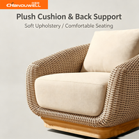Moderner Outdoor-Drehsessel Wetterfester Geflochtener Rattan-Sofa-Stuhl mit Teakholz-Basis