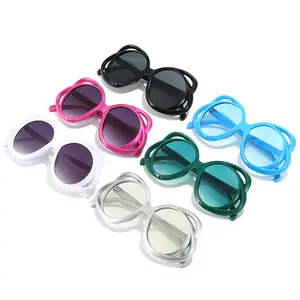 Creative Design Hollow Oval Round Sun Glasses Large Frame Large Frame UV Protection Fashion Women Female Shades Sunglasses