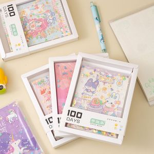 Cuaderno de Diario Hecho a Mano Estilo Japonés Coreano, 100 Hojas, Impresión Laminada, Encuadernación Inalámbrica Perfecta, Set en Caja de Regalo - Product Image 3