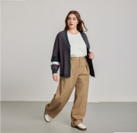 Übergröße Damen Vintage-Stil Schulter-Zopfmuster Strickjacke Gestreiftes Muster Dicker Stoff Atmungsaktiv Einknopf-Verschluss