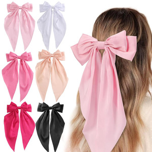 Barrettes à cheveux en satin surdimensionnées, pinces à nœud papillon pour femmes - Pinces à cheveux en satin surdimensionnées à longue queue, pinces à cheveux en métal à nœud papillon pour filles - Product Image 1