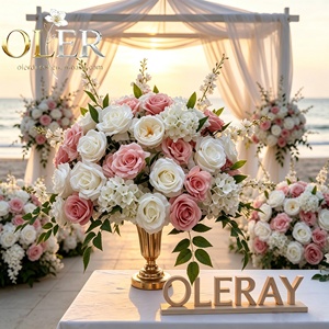 Centre de table floral en soie rose poudré et blanc mélangé, fait main, pour mariage et banquet, vente en gros - Product Image 5