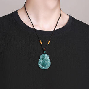 Pendentif Bouddha en Jadeite Naturelle Bleu Eau UNISEXE Style Chinois Bouddhisme Cadeau avec Certificat d'Expertise FG01 - Product Image 4