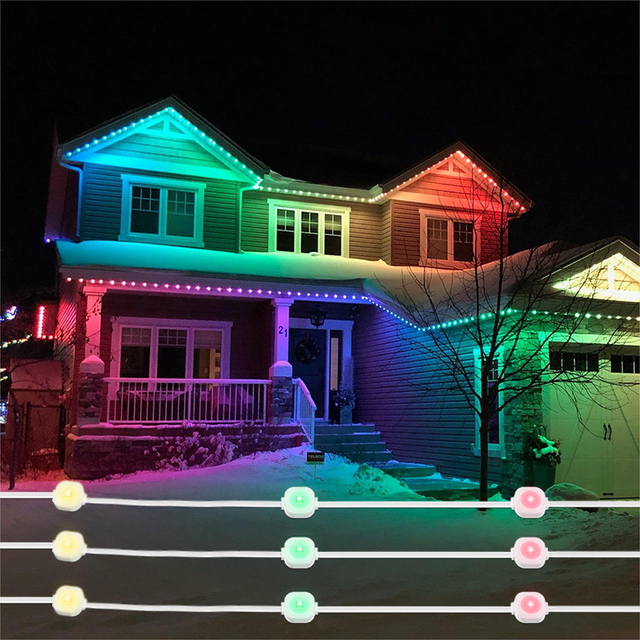 36 72 LEDs IP65 Waterproof PVC Wifi APP Control Smart RGBIC Roof Pixel Garden Light Strings Permanent Christmas Holiday Lights