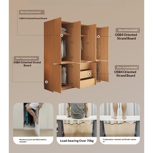 XHA Contemporary Modern Oak Colored Segmented Solid Wood <b>Wardrobe</b> with 8 Drawers and Solid Wood Doors for Bedroom Home Furniture - Product Image 3