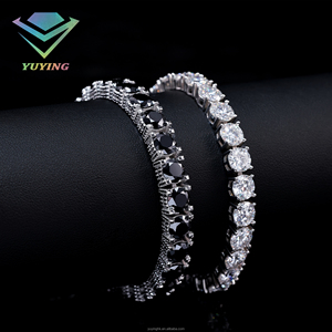 925 sterling <b>Silver</b> Moissanite Tennis <b>Bracelet</b> Round Brilliant Cut claw Setting gold Plated black white chain Luxury Jewelry - Product Image 3