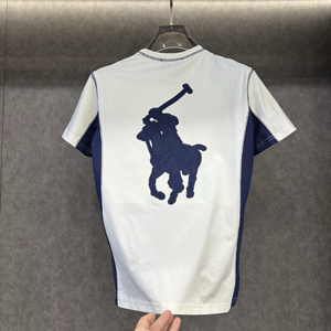 Léger <span class=keywords><strong>luxe</strong></span> Niche haut <span class=keywords><strong>de</strong></span> gamme T-<span class=keywords><strong>shirt</strong></span> hommes à manches courtes pur coton col rond été mince brodé demi-manche - Product Image 4