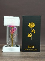 Rose éternelle sous cloche en verre avec feuilles d'or – Cadeau d'anniversaire, Saint-Valentin, Fête des Mères, Décoration intérieure