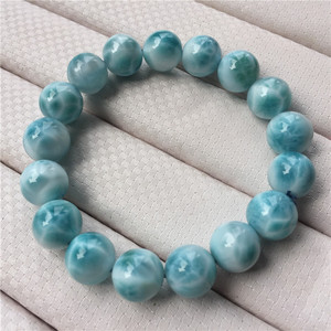สร้อยข้อมือหินลูกฟูกสีน้ำเงินธรรมชาติ สำหรับผู้ชายและผู้หญิง สร้อยข้อมือหินโดมินิกันแบบวงเดี่ยว ลาลีมาร์ เครื่องประดับคริสตัลพลังงาน - Product Image 3