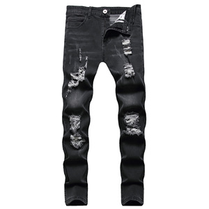 Hommes Trous <span class=keywords><strong>Blanc</strong></span> Mode Porté Casual Homme Acrylique Crayon <span class=keywords><strong>Pantalon</strong></span> Slim Micro-Bounce Washed Slim-Fit Jeans - Product Image 4