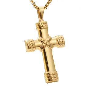 Stainless Steel <b>Cross</b> Pendant Necklace Gold 54x34mm Geometric Design Gift for Men Women Fashion Jewelry - Product Image 1