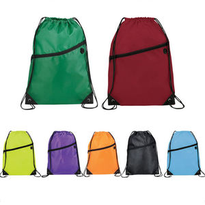 Hot Sale Promotional <b>Drawstring</b> Sports Bag Gym Polyester Custom <b>Drawstring</b> Backpack with Logo and Zipper - Product Image 1