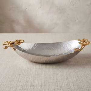 Bol à fruits ovale élégant en acier inoxydable martelé, centre de table moderne, parfait pour la décoration du comptoir de cuisine et de la table à manger - Product Image 1