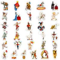 56 pegatinas de PVC impermeables estilo circo para decoración DIY de fundas de teléfono, cuadernos y botellas de agua