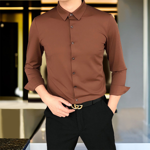 Camisas Camisas OEM/ODM nuova <span class=keywords><strong>camicia</strong></span> da uomo Business Casual <span class=keywords><strong>Slim</strong></span>-<span class=keywords><strong>fit</strong></span> Non in ferro camicie da uomo a maniche lunghe girocollo nero - Product Image 3