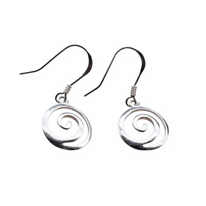 <b>Sterling</b> <b>Silver</b> Spiral Drop <b>Earrings</b> Minimalist Everyday Wear Unisex Jewelry 925 <b>Silver</b> <b>Dangle</b> <b>Earrings</b> - Product Image 1
