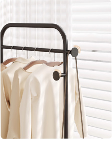 Porte-vêtements de chambre à coucher de style français sur pied, roulettes mobiles, rangement pour vêtements de nuit, panier à linge intégré, porte-manteau - Product Image 4