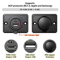 Adaptateur de prise de chargeur USB double étanche à montage intégré en usine, 5V 4.8A USB-A Type C, prise de chargeur de moto et de voiture, prise USB