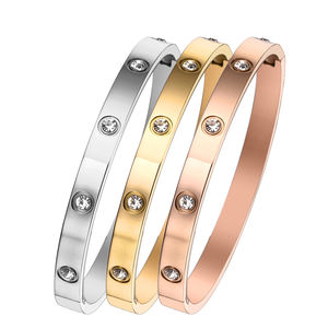 Brazalete de Acero Inoxidable al por Mayor Pulsera Tipo Esclava con Cristal y Dije Especial Joyería de Moda - Product Image 1