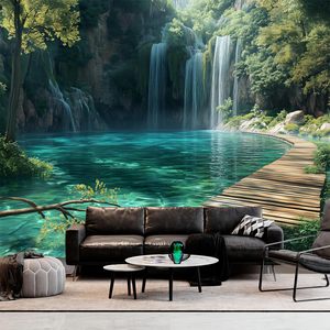 Türkisfarbener Waldfluss-Wandteppich aus Polyester, Bedruckt und Maschinenwaschbar, Wanddekoration, Wandbehang im Großhandel - Product Image 6