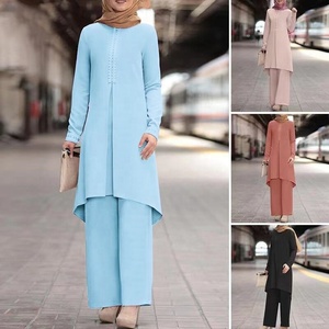 Novo Ramadan Duas Peças Conjuntos Camisa Calças Mulheres Ternos Muçulmanos Camisa Blusa Musulman Conjuntos Marroquino Kaftan Islâmico Vestido Conjuntos - Product Image 1