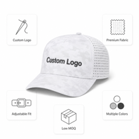 Casquette de baseball vintage personnalisée avec logo, camouflage arctique blanc, 6 panneaux, réglable, en nylon imperméable, ventilation laser, visière incurvée, unisexe