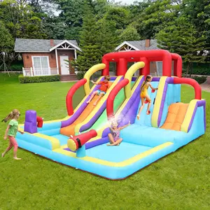 야외 놀이터 점프 성 물총 더블 슬라이드 풍선 탄력 성 물 슬라이드 아이들을위한 바운스 하우스