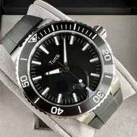 Montre-bracelet automatique mécanique pour homme Turck, boîtier en acier inoxydable, verre saphir, bracelet en caoutchouc, aiguilles, résistante à l'eau