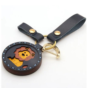 Handmade DIY <b>leather</b> <b>keychains</b>, personalized lion pattern key rings, bag charms, gift pendants, customizable. - Product Image 3