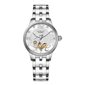 Funda de acero inoxidable para mujer, banda de cerámica blanca, cristal de zafiro de dos tonos, reloj de amor automático para mujer, 34MM