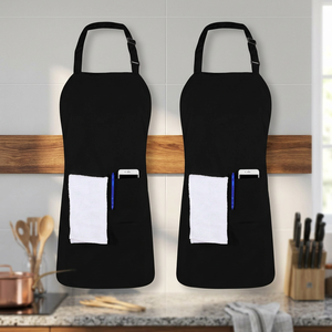 Black Bib <b>Apron</b> <b>With</b> Multiple <b>Pockets</b> For Cooking Daily Use Simple Style Cotton Material - Product Image 5