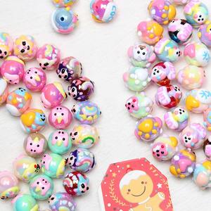 Perles rondes en acrylique dessinées à la main pour la fabrication de chaînes de téléphone portable et de bijoux, perles en plastique lucite, matériel de perlage en vrac - Product Image 1