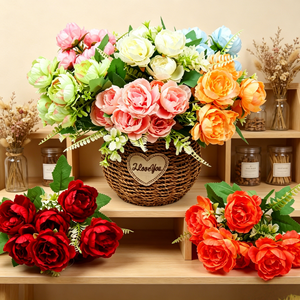 Bouquet di Peonie Artificiali Multicolore Vibrante, Realistico Mazzo di Fiori in Seta per Vendita al Dettaglio e all'Ingrosso, Decorazione d'Interni - Product Image 1