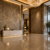 Dalle en pierre frittée Rich Pupess Brown 1600x3200mm, texture marbre brun chaud, dalle en porcelaine pour revêtement de sol de penthouse moderne
