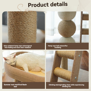 OEM ruang kecil sarang kucing terintegrasi melompat Platform Sisal menggaruk pos memanjat bingkai bersarang bermain bola terbuat dari kayu karton - Product Image 3