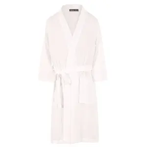 Wholesale Hotel Personalizado branco Bordado logotipo Bath Robe Home Spa Verão Mulheres Pijamas 100% Algodão Waffle Roupão