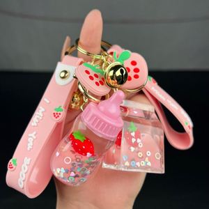 2023 New Cute Kawaii Liquid <b>Key</b> <b>Chain</b> Strawberry Milk Tea Cup Beverage Bottle Keyring Ring Floating Boba Keychain Liquid - Product Image 3